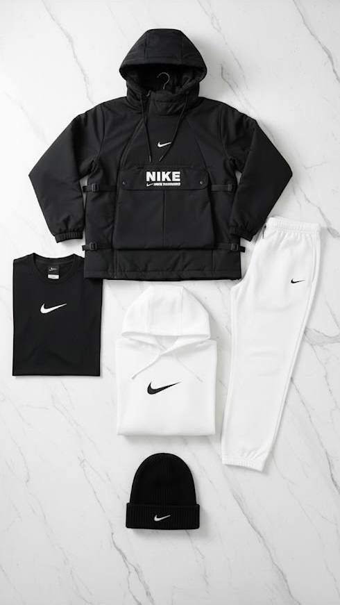 NK™ Winter Set – Jacket, Sweatshirt, Joggers, T-Shirt, Beanie – Premium Sportswear Style